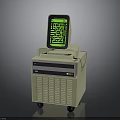 Vintage Electronic Device With Green Screen Maze Display And Beige Cabinet
