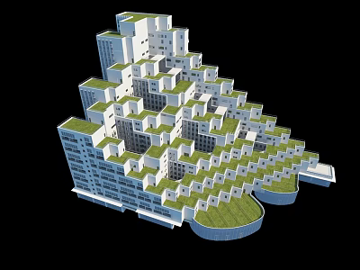 Modern Stepped Residential Building With Green Roof Gardens And Balcony Terraces 3d model