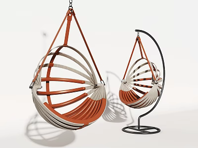 Modern Hanging Chair With Orange Beige Striped Structure Suspended And Stand Styles 3d model