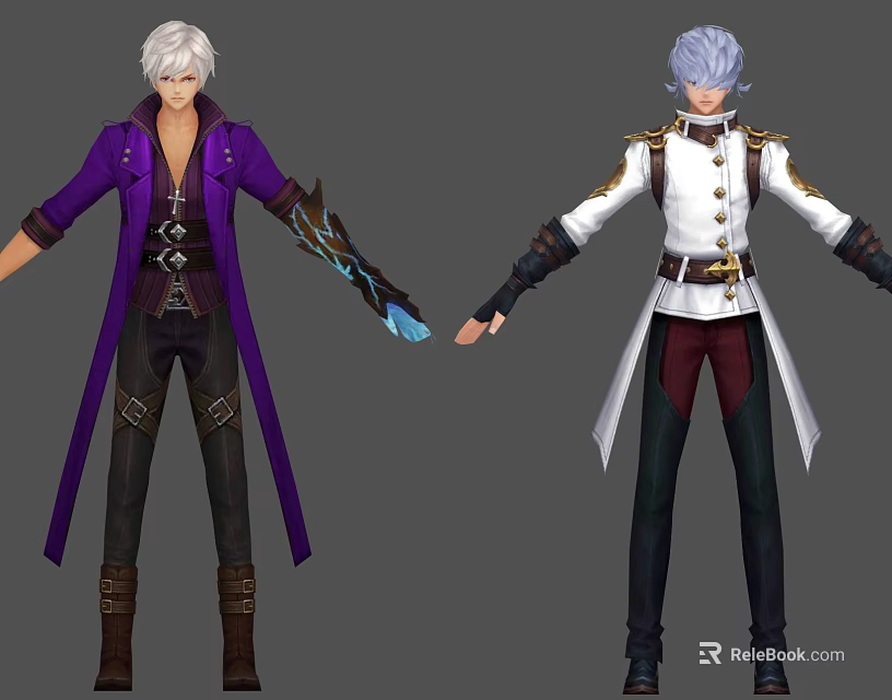 Game and Movie Character With Silver White Hair Purple White Coats Gold Details 3d model 