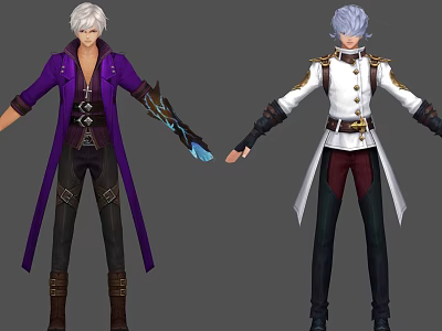 Game and Movie Character With Silver White Hair Purple White Coats Gold Details 3d model