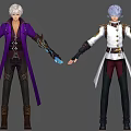Game and Movie Character With Silver White Hair Purple White Coats Gold Details