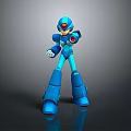 Blue Robot Character 3D Model With Red Accents And Mechanical Armor Design