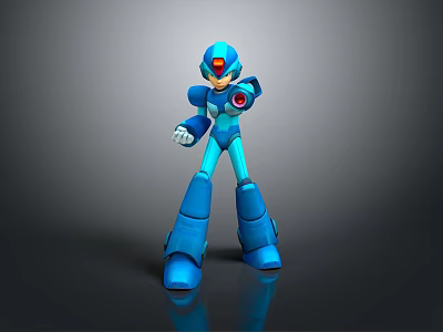 Blue Robot Character 3D Model With Red Accents And Mechanical Armor Design 3d model