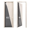 Modern Wooden Swing Door With Slanted Black Panel And Minimalist ROOM 2 Sign Design