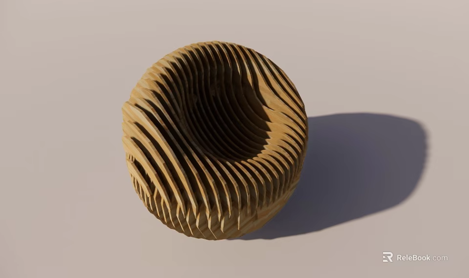 Modern Wooden Lounge Chair With Unique Circular Spiral Texture Design 3d model 