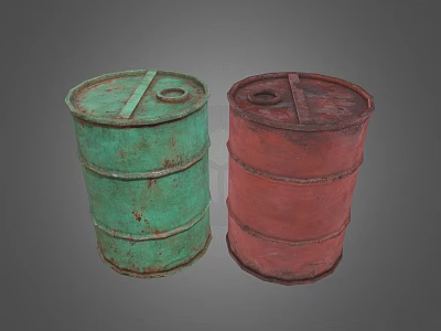 Industrial Equipment Two Green And Red Rusty Metal Drums For Industrial Storage 3d model