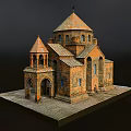 Ancient Stone Church Architecture With Dome Spire Arched Doors Cross And Stone Paved Base