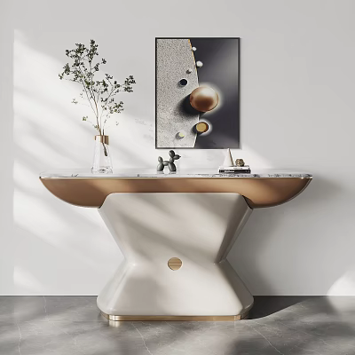 Modern Console Table with Vase Marble Top White and Gold Base Wall Art Decoration 3d model