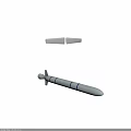 Military Missile 3D Model With Cylindrical Body Blue Stripes And Tail Fins Design