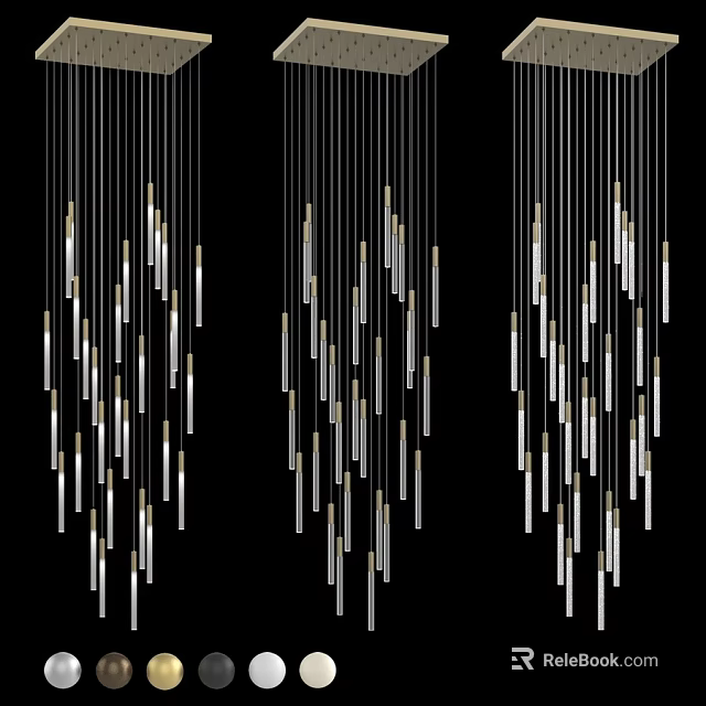 Modern Chandelier With Hanging Slender Glass Tubes And Metal Frames 3d model 