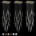 Modern Chandelier With Hanging Slender Glass Tubes And Metal Frames