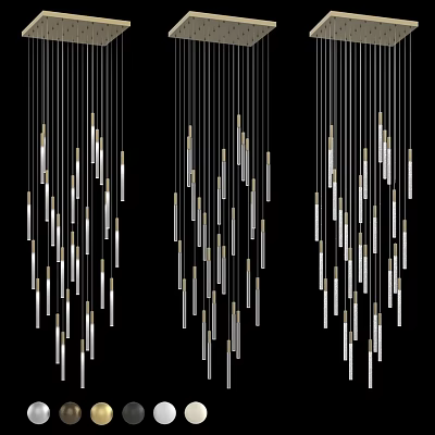 Modern Chandelier With Hanging Slender Glass Tubes And Metal Frames 3d model