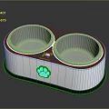 Durable Pet Double Food Bowl With Paw Print And Blue Indicator Light