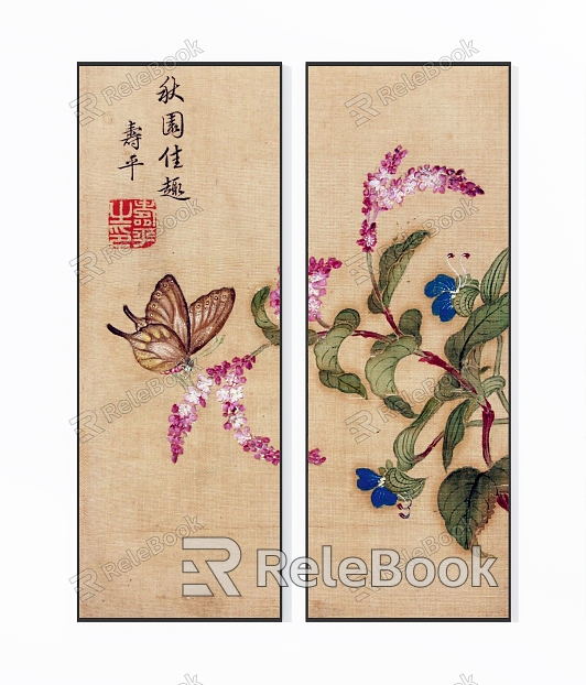 New Chinese Plant Painting Zen Elegant Flower Butterfly Double Hanging Painting model