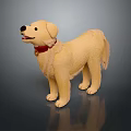 Cute Yellow Stuffed Toy Dog With Red Collar Standing On Dark Background