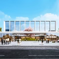 Modern School Building With Glass Facade Traditional Roof And Open Plaza For People Gathering