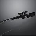 Tactical Black Sniper Rifle With Scope And Metal Parts On Gray Background