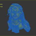 Vibrant Game and Movie Character Head Sculpture with Ornate Headdress and Shiny Accents