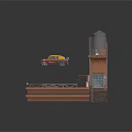 Futuristic Sci-Fi Scene With Orange Building Yellow Vehicle Circular Platform And Water Tower