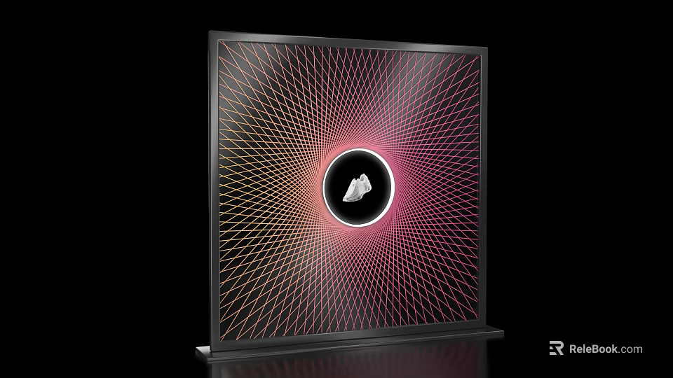 Modern Background Wall With Black Frame Radial Lines Gradient Colors And Central Abstract Pattern 3d model 