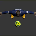 Man in PSG Soccer Jersey with Number 4 Standing on Gray Background and Yellow Ball