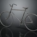 Vintage Silver Bicycle With Metal Frame Black Seat And Handlebars On Dark Reflective Surface