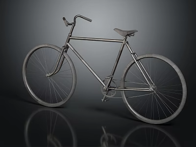 Vintage Silver Bicycle With Metal Frame Black Seat And Handlebars On Dark Reflective Surface 3d model