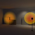 Black Floor Standing Decorative Lamps With Round Light Panels In Empty Room