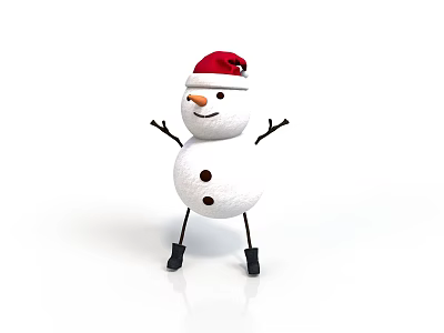 Festive Snowman With Red Santa Hat Carrot Nose Black Buttons Stick Arms And Black Boots 3d model