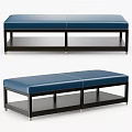 Stylish Blue Leather Sofa Bench With Black Frame And Lower Storage Shelf 3d model