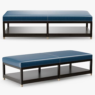 Stylish Blue Leather Sofa Bench With Black Frame And Lower Storage Shelf 3d model