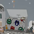 Colorful Kids Toy Storage Box With Open Lid And Cartoon Monster Patterns Inside