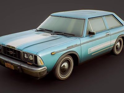 Blue Vintage Two Door Sedan With White Stripe And Classic Front Grille Design 3d model