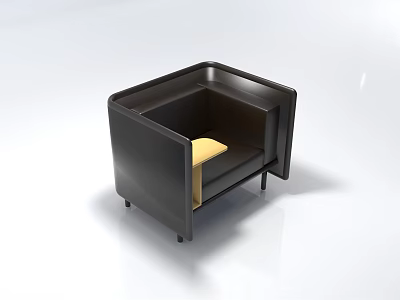 Modern Black Single Sofa with Square Frame and Yellow Cushion and Slim Black Legs 3d model