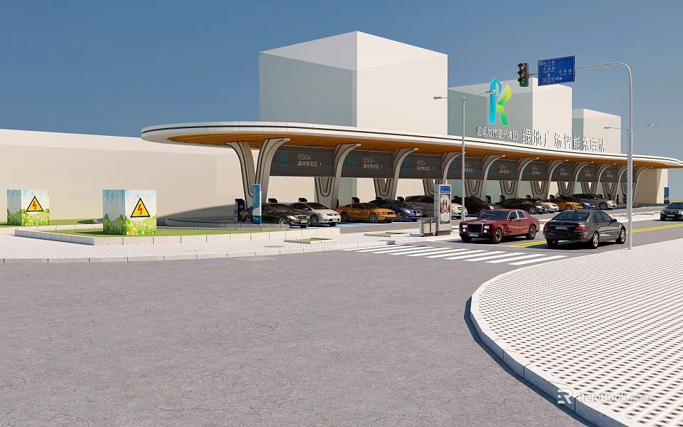 Modern Electric Vehicle Charging Station With Canopy Covered Parking And Multiple Charging Ports 3d model 