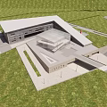 Modern Museum Building Featuring Glass Facade Geometric Design And Open Plaza