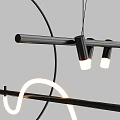 Modern Chandelier Design With Black Bar White Wavy Lines Circular Element And Lamp Heads