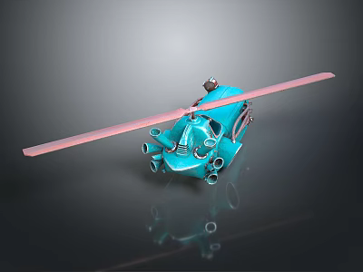 Blue Mini Toy Helicopter Model With Pink Rotor And Detailed Design 3d model