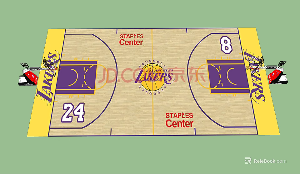 Staples Center Basketball Court With Lakers Logo And Numbers 24 8 3d model 