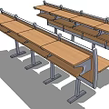 Connected Wooden Desks With Metal Frames For Study Space Design 3d model