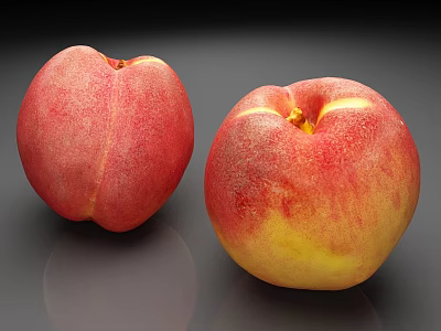 Fresh Juicy Peaches With Red And Yellow Smooth Skin On Dark Surface 3d model