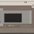 Modern Minimalist Living Room Interior With TV Wall Fireplace Wooden Decor Shelves And Warm Lighting