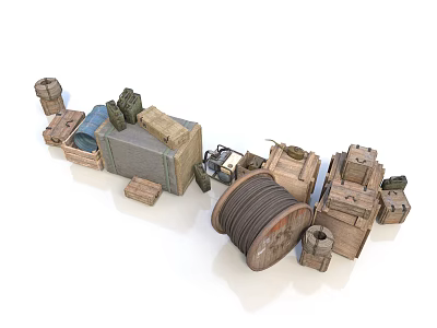 Household Items Storage With Wooden Boxes Cable Reel And Packages 3d model