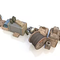 Household Items Storage With Wooden Boxes Cable Reel And Packages