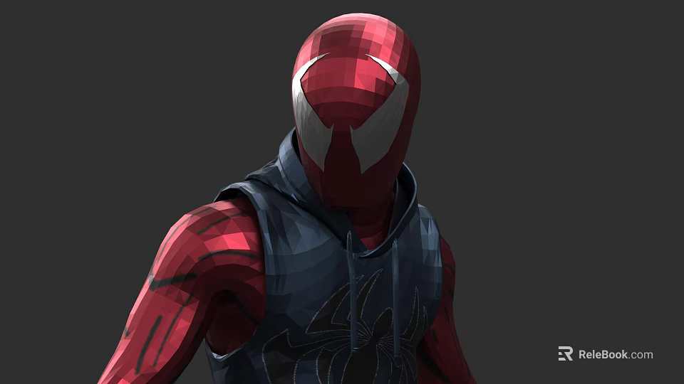 SpiderMan Game Character With Red Blue Hooded Suit And Detailed Design 3d model 
