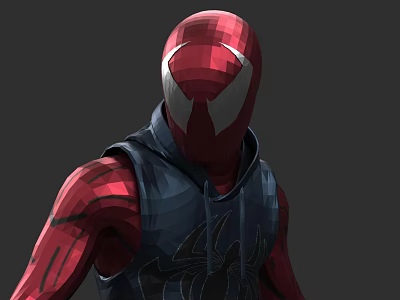SpiderMan Game Character With Red Blue Hooded Suit And Detailed Design 3d model