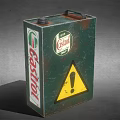 Castrol Green Oil Drum With Rusty Surface And Yellow Warning Sign 3d model