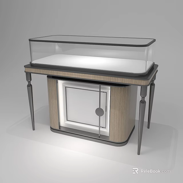 Jewelry Store Display Cabinet With Glass Top Wooden Body And Metal Legs 3d model 
