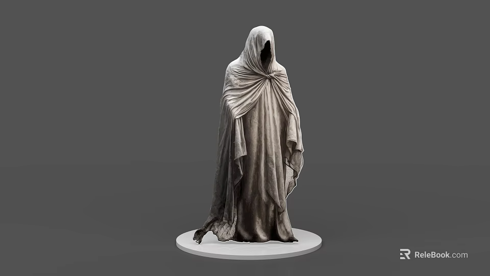 Mysterious Hooded Game Movie Character in Gray Cloak 3D Render 3d model 